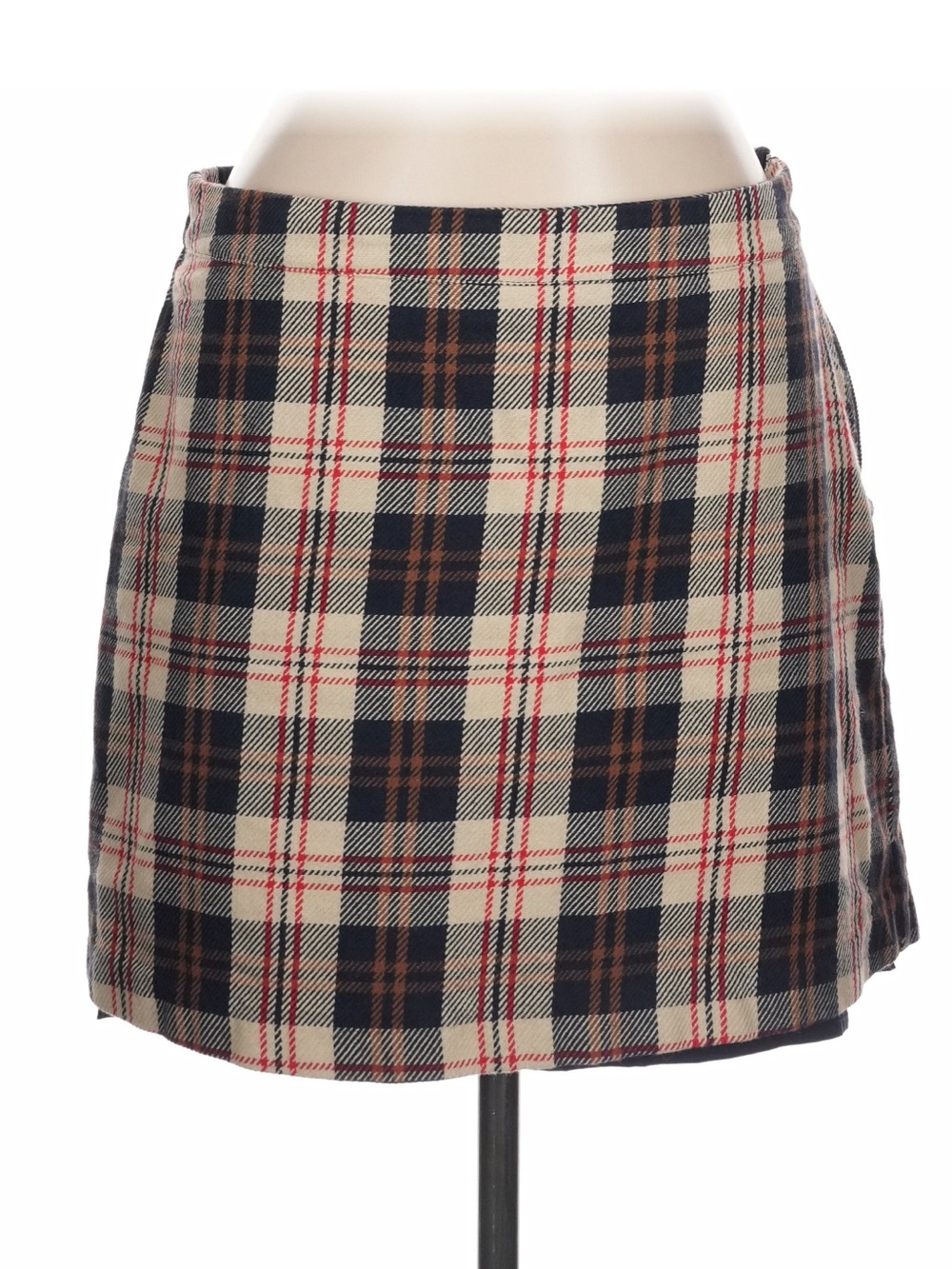 SKIES ARE BLUE Plaid Mini Skirt Size LP Large Petite Tan Navy Red